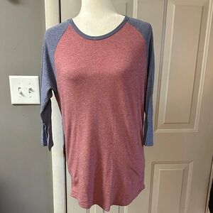 LuLaRoe Heathered Pink and Blue Raglan Sleeve Top